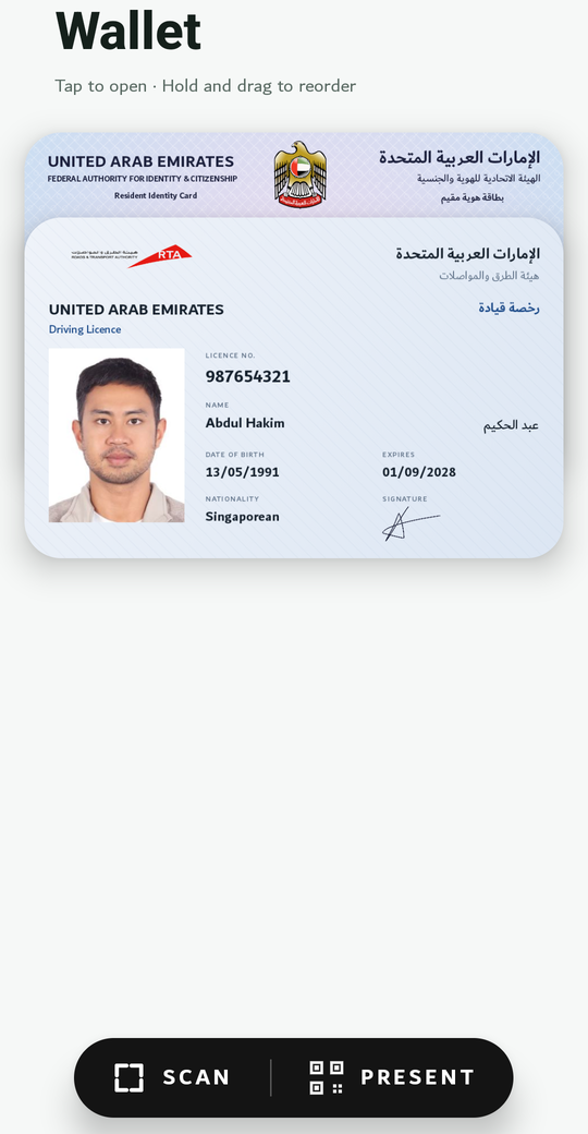 Card list in the demo wallet