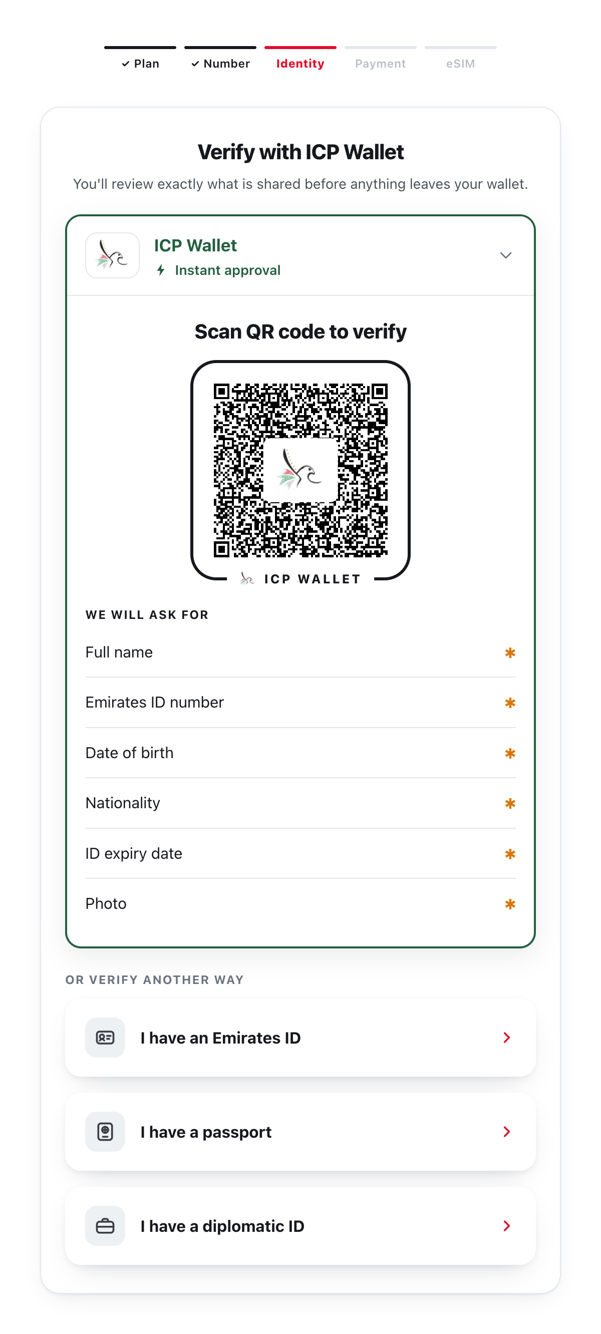 The Hello Mobile identity step